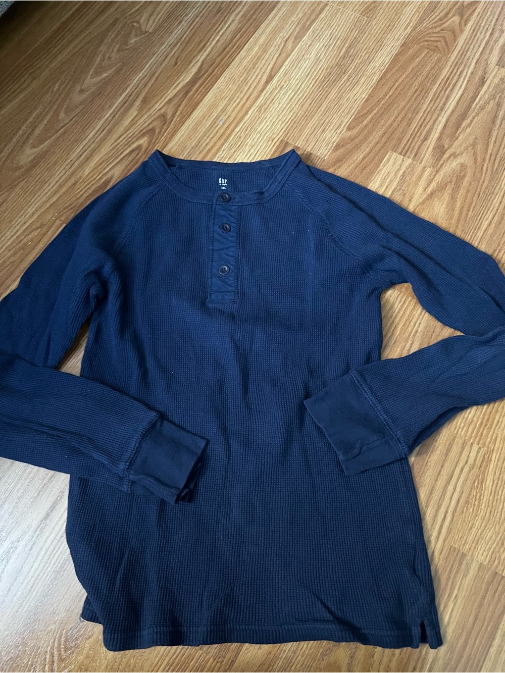 GAP Kids Black Waffle Henley Top